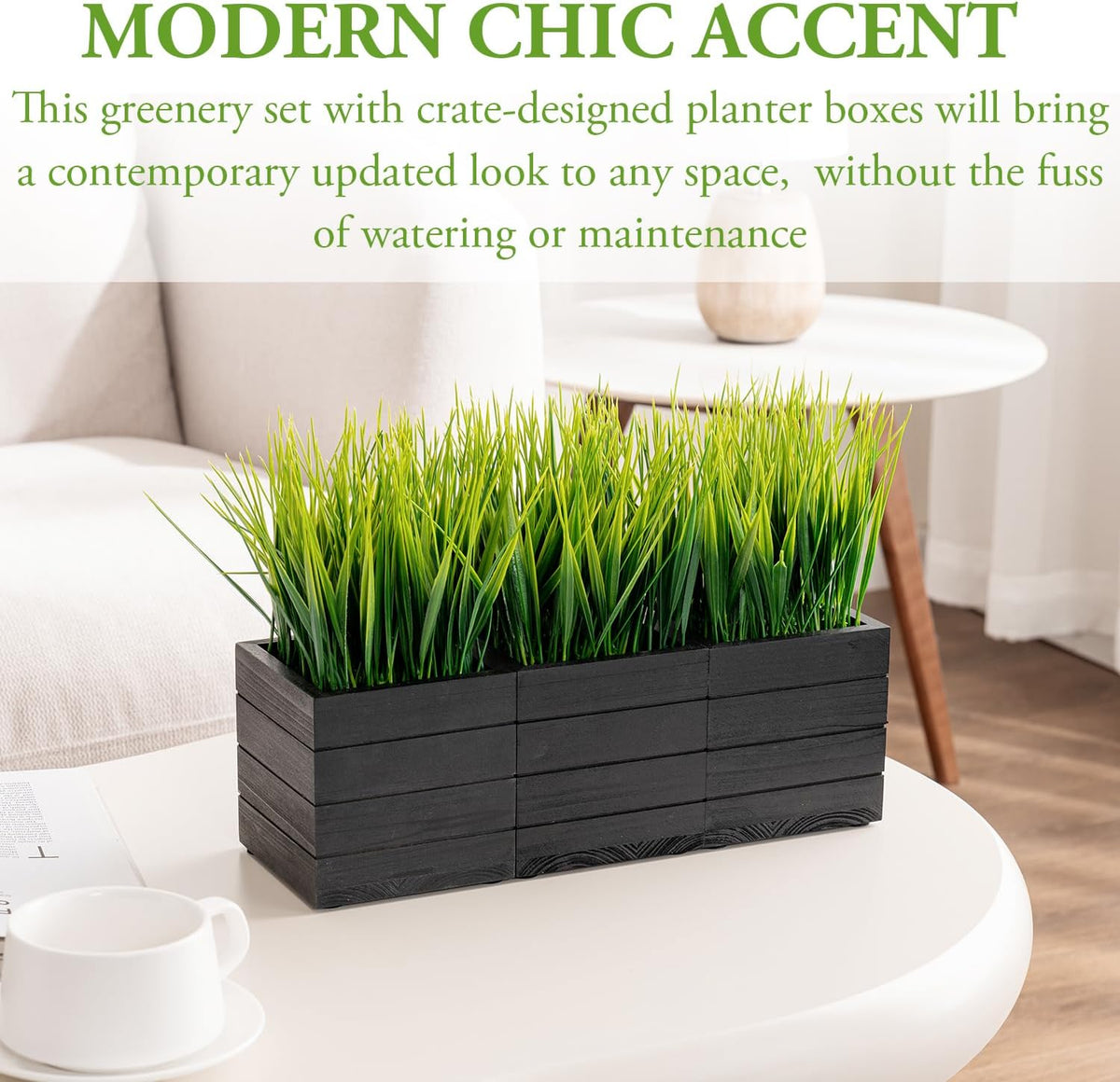 mygift artificial green grass plants in vintage black, close-up detail