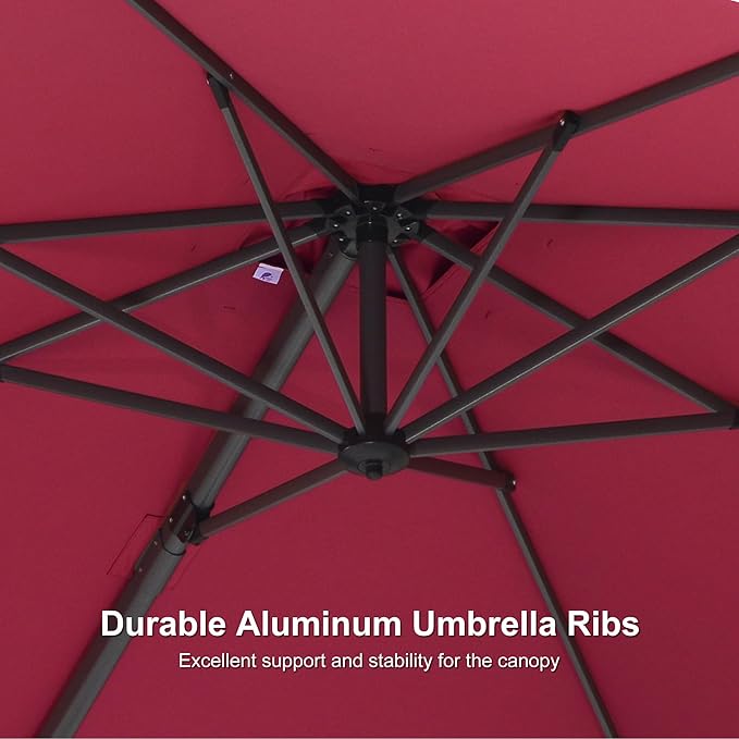 PURPLE LEAF 8' X 8' Patio Umbrella for Pool 7' High Offset Outdoor Cantilever Umbrella Swimming Pool Umbrella with 360°Rotation for Poolside Terra