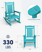 KINGYES HDPE Outdoor Rocking Chair Set of 4, All-Weather Poly Patio Rocking Chairs with 330lbs Support for Adults, Aruba Blue