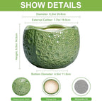8 Inch Plant Pot - Ceramic Pots for Plants with Drainage Hole, Round Decorative Plant Pots for Indoor Outdoor, Modern Unique Flower Pot, Office Decor, Garden Gifts, Green