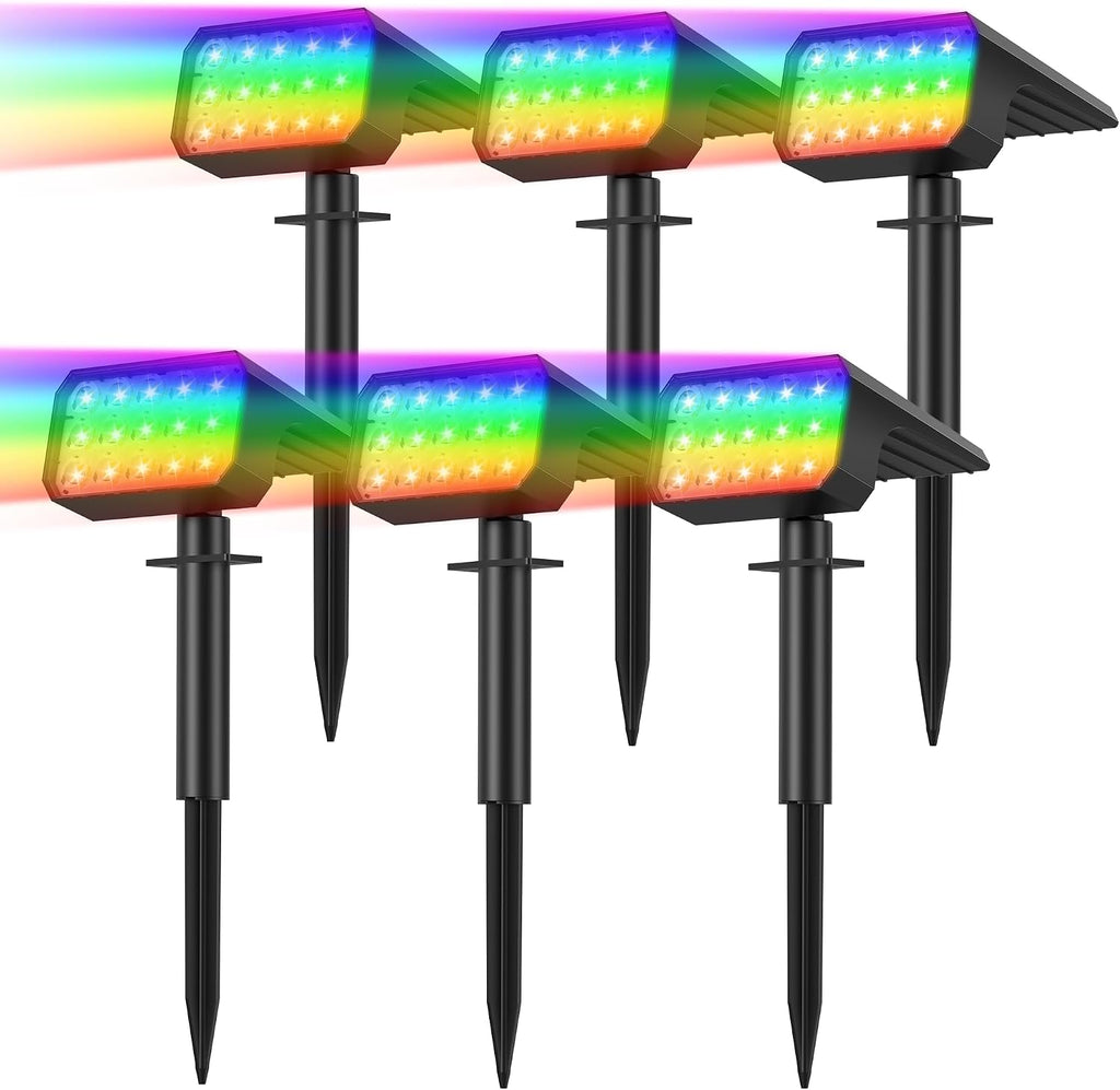 Solar Spot Lights Outdoor, 6 Pack Multicolor Outdoor Solar Lights for Yard, 4 Lighting Mode Solar Landscape Spotlights with Auto On/Off, Waterproof IP67 Wall Lights for Garden, Walkway (75 LED, RGB)
