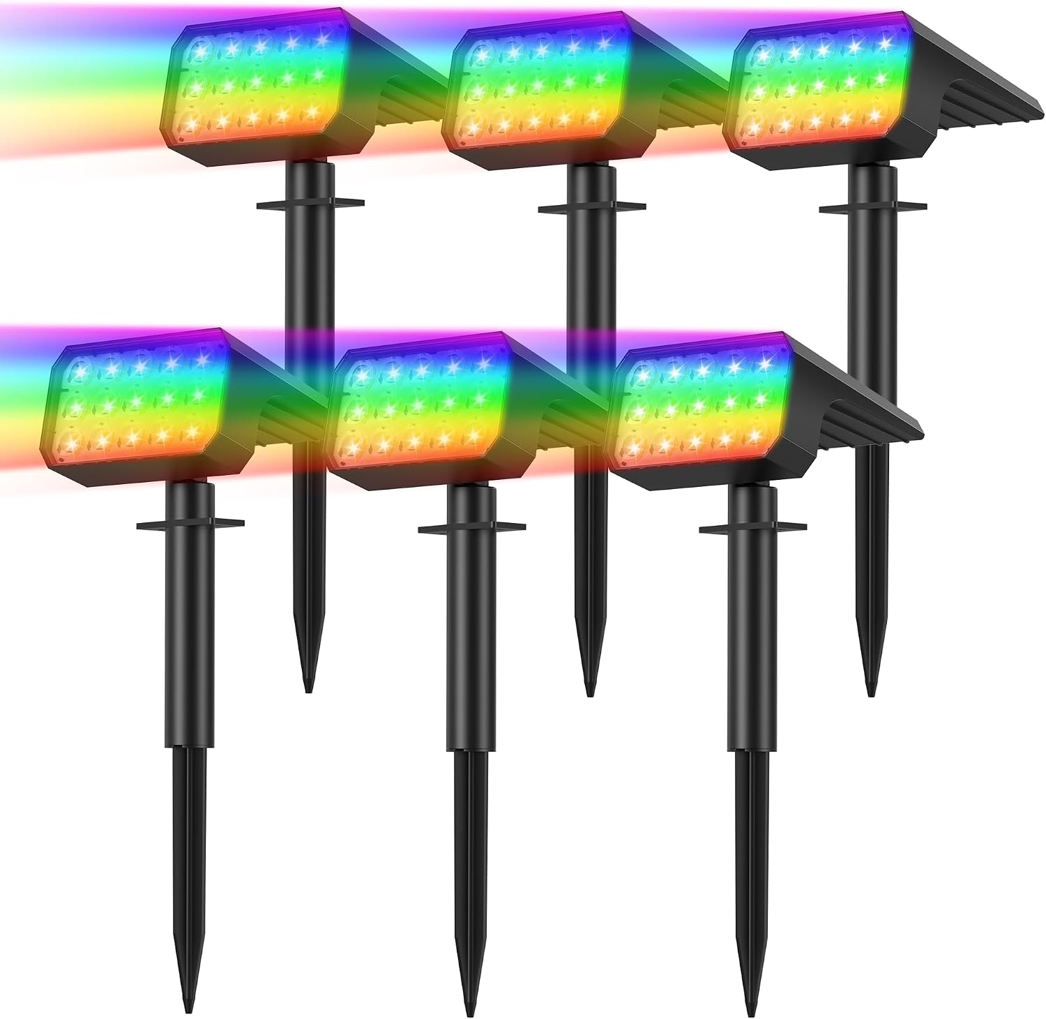 Solar Spot Lights Outdoor, 6 Pack Multicolor Outdoor Solar Lights for Yard, 4 Lighting Mode Solar Landscape Spotlights with Auto On/Off, Waterproof IP67 Wall Lights for Garden, Walkway (75 LED, RGB)