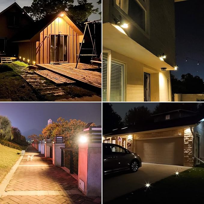 Solar Flood Lights Outdoor with 16FT Cable Dusk to Dawn 4400mAh LED Solar Spot Light Waterproof 3000K for Outside, Porch, Barn, Flag Pole, Warm White 2 Pack