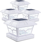 SIEDiNLAR Solar Post Cap Lights Outdoor 2 Modes, 4 Pack, White, Warm/White | Fence Post Lights, 8 LEDs for 4x4, 5x5 & 6x6 Vinyl/Wood Posts, Solar-Powered Waterproof for Patio, Deck, Garden & Yard Decor