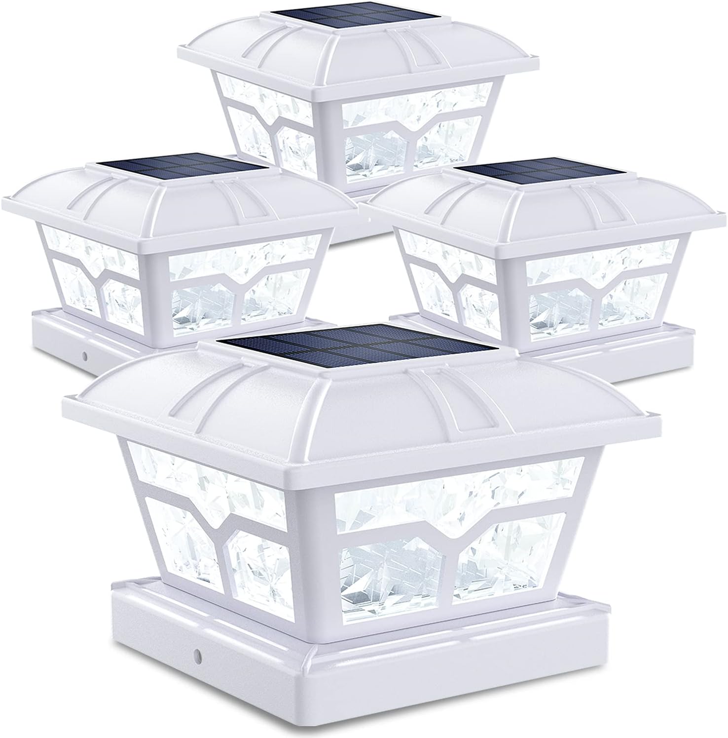 SIEDiNLAR Solar Post Cap Lights Outdoor 2 Modes, 4 Pack, White, Warm/White | Fence Post Lights, 8 LEDs for 4x4, 5x5 & 6x6 Vinyl/Wood Posts, Solar-Powered Waterproof for Patio, Deck, Garden & Yard Decor