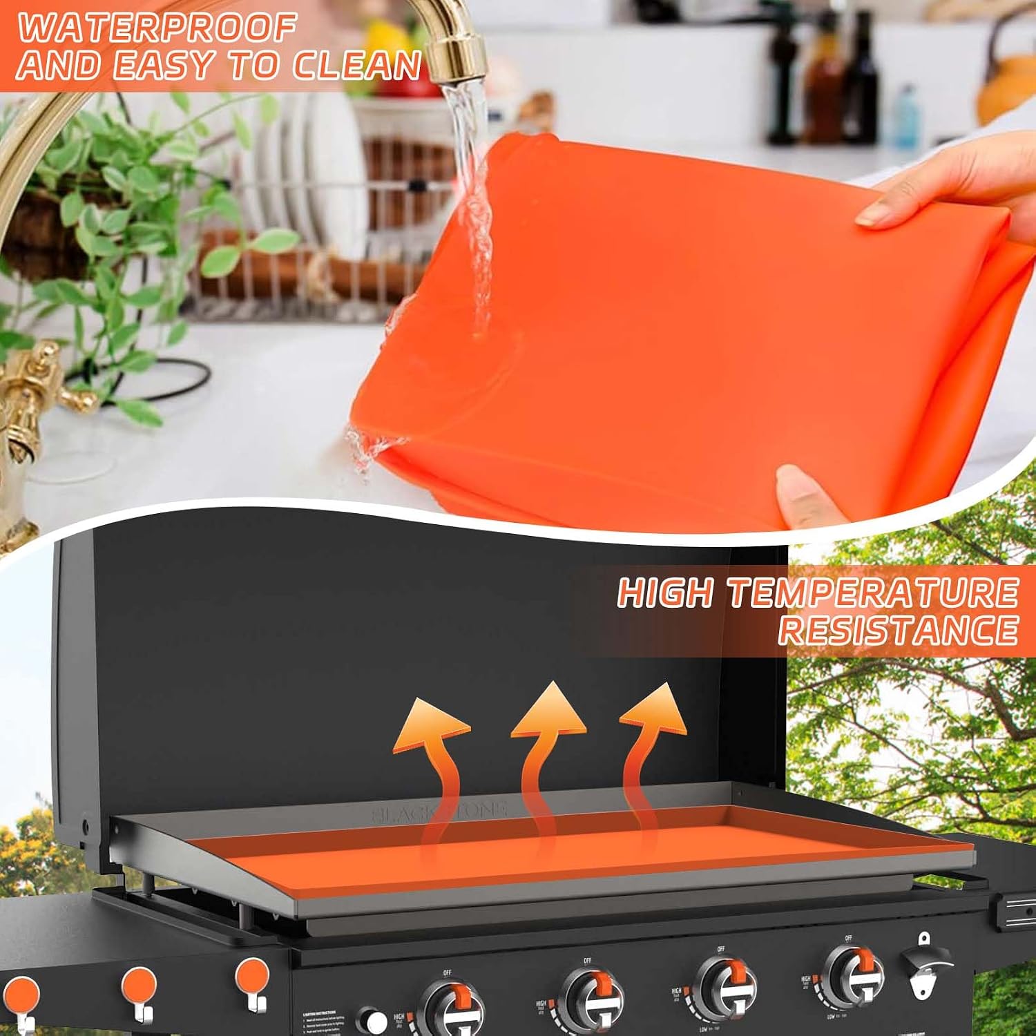 36" Silicone Griddle Cover Mat for Blackstone 36 Inch Griddle Accessories, All-Season Protection Against Dirt & Rust, Food Grade Silicone Grill Mat (Orange)