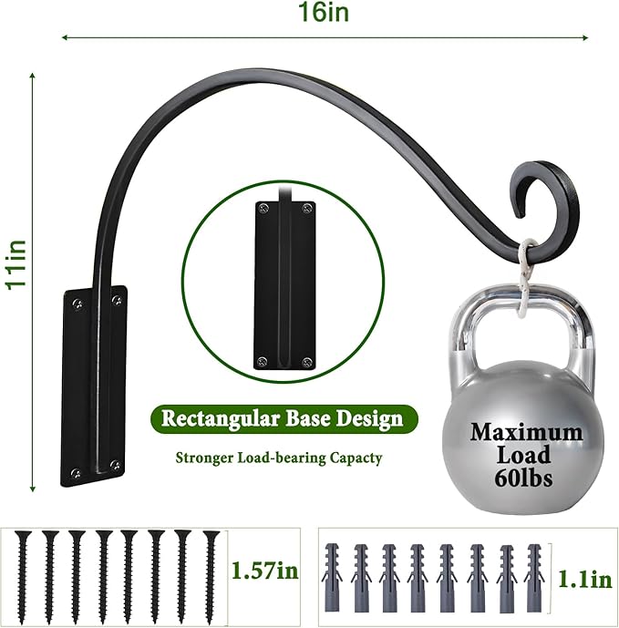 16 Inch Plant Hangers Outdoor 4 Pack,Plant Hanging Hook Bracket for Bird Feeder Hanger,Hanging Plant Hooks for Outside Baskets Lanterns Wind Chimes Outdoor Indoor