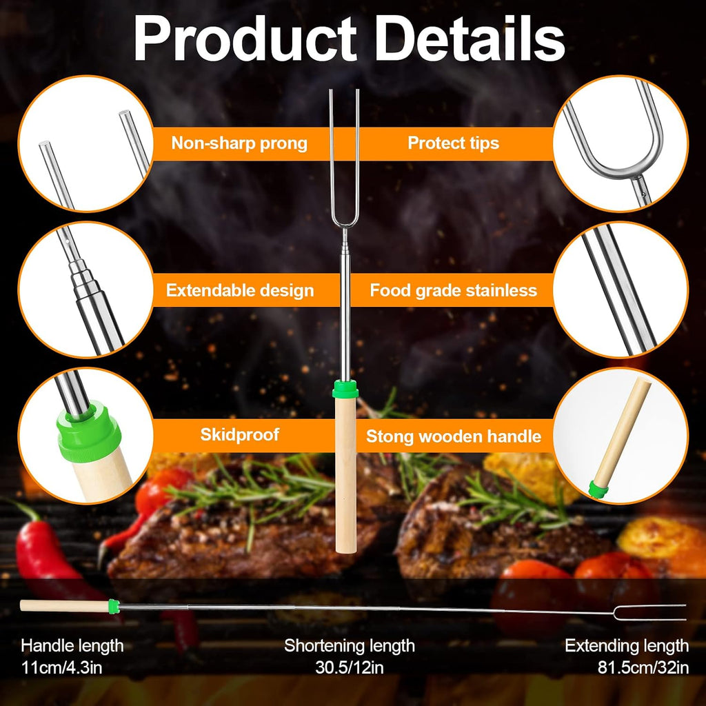 Eccliy 36 Pcs Roasting Sticks Campfire Smores Skewers for Fire 32 Inch Long Extendable Fork Smores Sticks with Wooden Handle 3 Pcs Storage Bag for Cooking Grill Hot Dog Camping Accessories