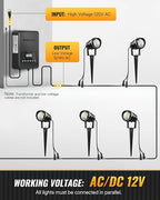6W 700LM Low Voltage Landscape Lighting, 12V AC/DC 3000K Warm White LED Low Voltage Landscape Lights, IP65 Waterproof Outdoor Spotlights with Connectors for Garden Tree Yard 12Pack W01SLP1206