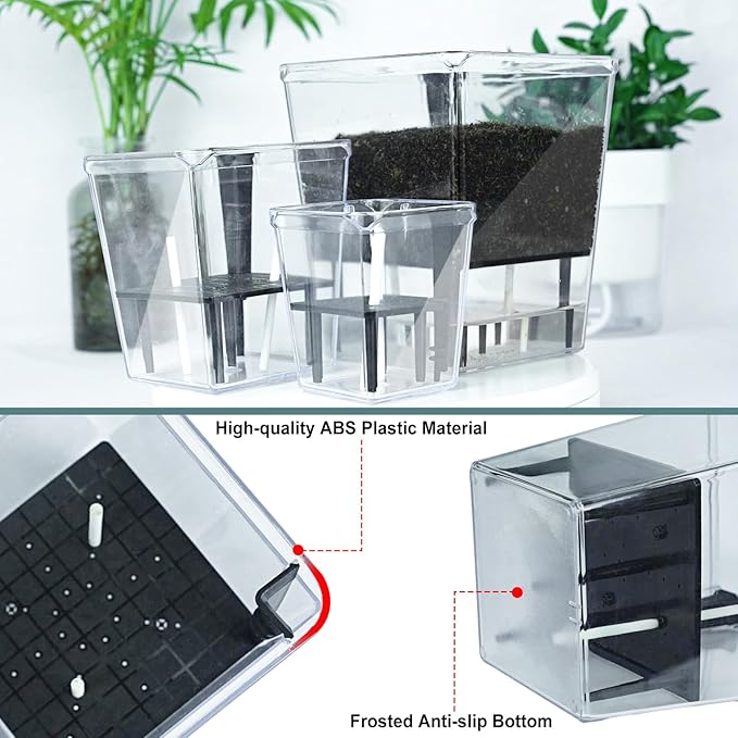 Self Watering Pots Set, 3 Pack 2.7 Inch Pots for Indoor Plants, Clear Nursery Planter with Deep Reservoir for Succulents, Seedlings, Small Plants