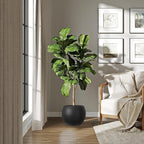 10 H x 14" Dia (10" Pot Opening) Round Fiberstone Planter with Drainage Hole, Black, Indoor/Outdoor Large Plant Pot for Home Patio Garden, Ideal for Large Plants