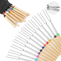12 Marshmallow Roasting Sticks for Fire Pit - Extendable Smores Skewers | Wooden handle 32 inch telescoping forks with carry bag, perfect for hot dogs, campfire, BBQ, camping & backyard gatherings.