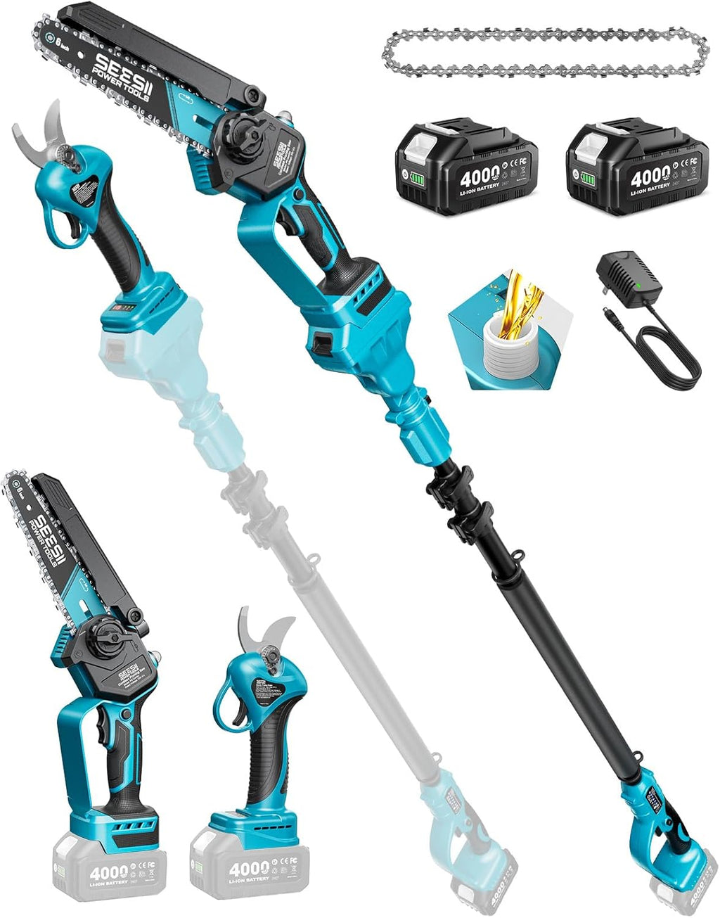 seesii 4-in-1 pole saw & pruning shears combo, main product view