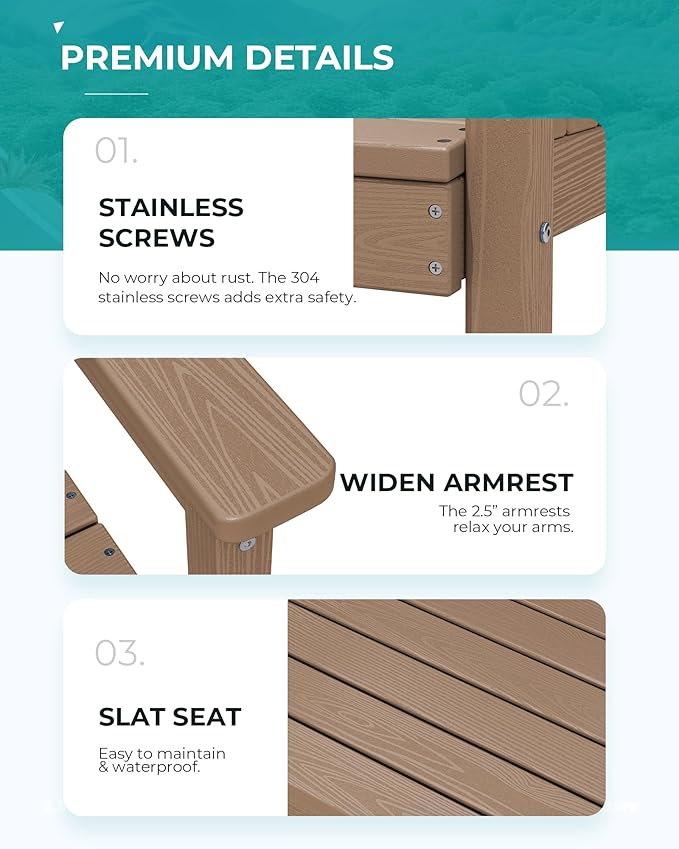 SERWALL Outdoor Dining Set for 6, HDPE Furniture with Umbrella Hole & Bench & Chairs, All Weather, Brown