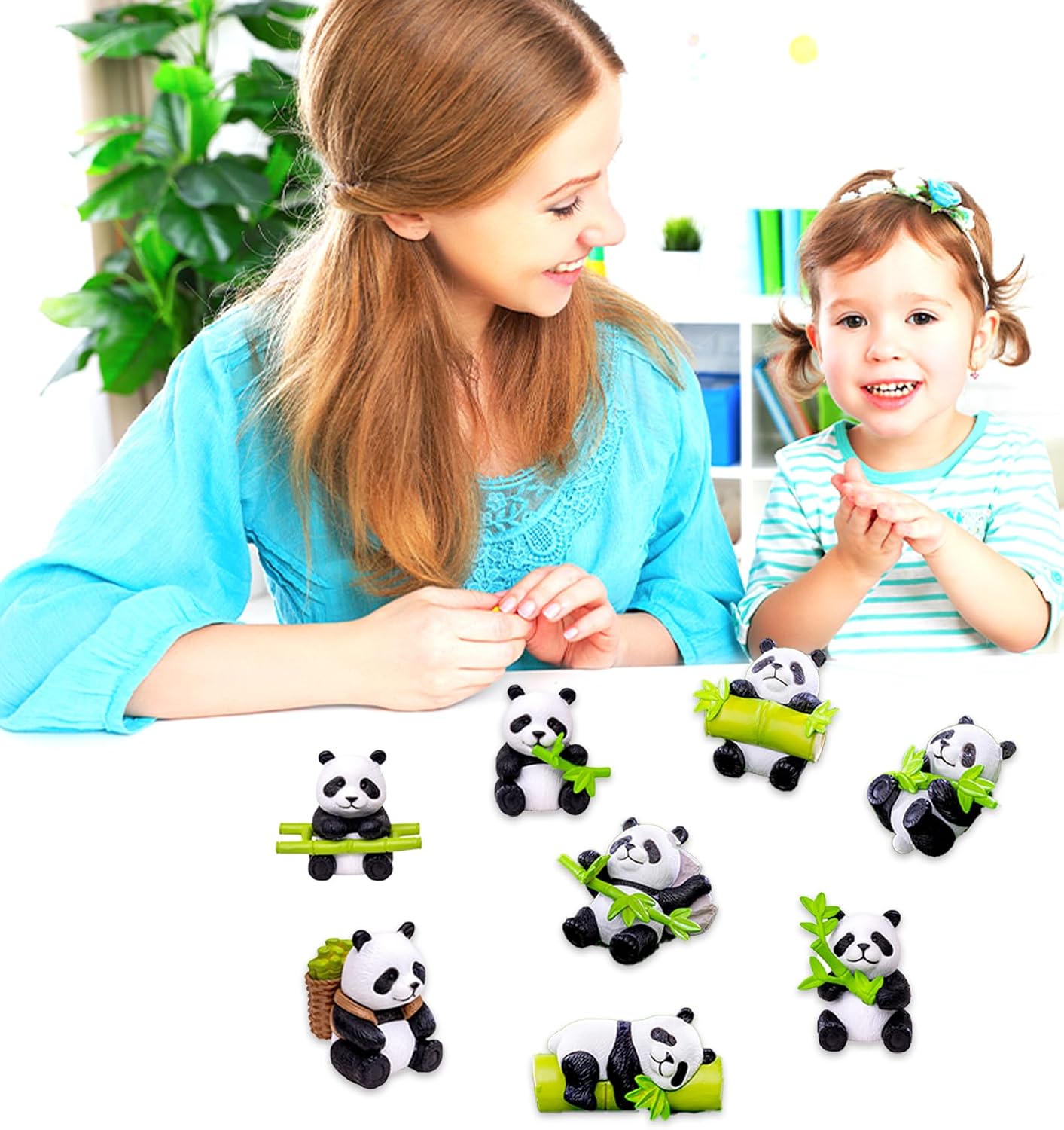 Panda Figurines 8pcs Fairy Garden Accessories Kit Home Outdoor | Cute panda set, 8 unique poses, solid PVC, waterproof. Great for fairy gardens, office, cake toppers. Ideal gift