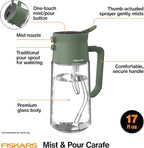 Fiskars 2-in-1 Mist & Pour Watering Carafe, Glass Plant Mister with Thumb Pump Sprayer, Precision Spout for Indoor Gardening, 17 oz Capacity, Modern Décor Style, Clear