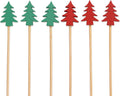 BambooMN Holiday Bamboo Evergreen Tree Cocktail Appetizer Sandwich Skewer Picks - 3.9" (10cm) - Red & Green - 100 Pieces