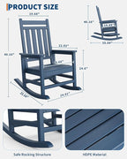 GarveeLife Poly Lumber Rocking Chair Outdoor Set of 6 - HDPE High Back Porch Rocker Chairs for Adults - All Weather Resistant Furniture for Patio - Navy Blue