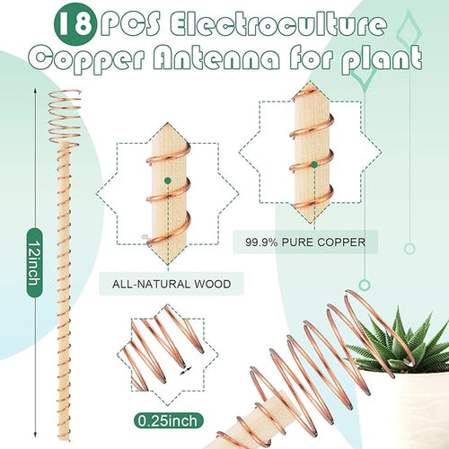 18 Pcs Electroculture Plant Stakes 12 Inches Long Copper Garden Stakes Electroculture Copper Gardening Antenna for Growing Vegetable Garden Plants Support