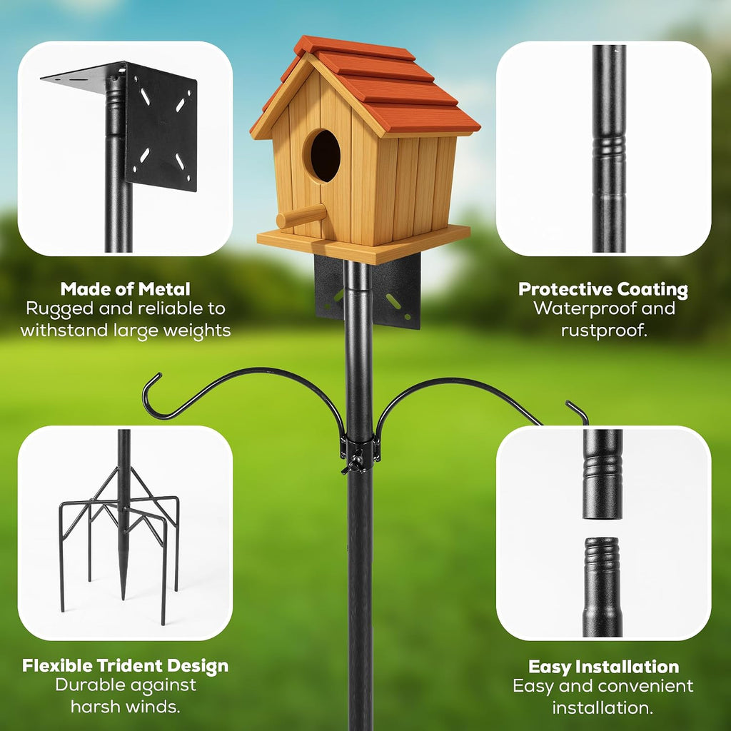 79 Inch Adjustable Bird House Pole | Heavy Duty Bird Feeder Pole for Outdoors | Bird Feeder Stand with Mounting Bracket and Shepherd's Hooks | Mounting Pole for Smart Bird Feeder