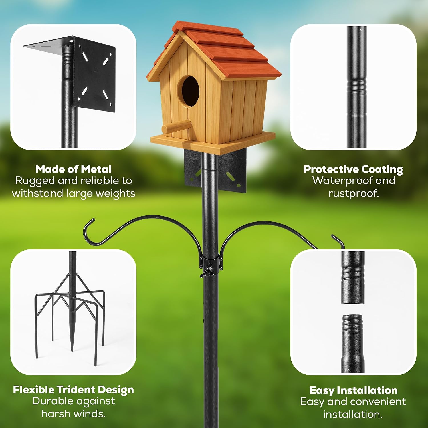 79 Inch Adjustable Bird House Pole | Heavy Duty Bird Feeder Pole for Outdoors | Bird Feeder Stand with Mounting Bracket and Shepherd's Hooks | Mounting Pole for Smart Bird Feeder