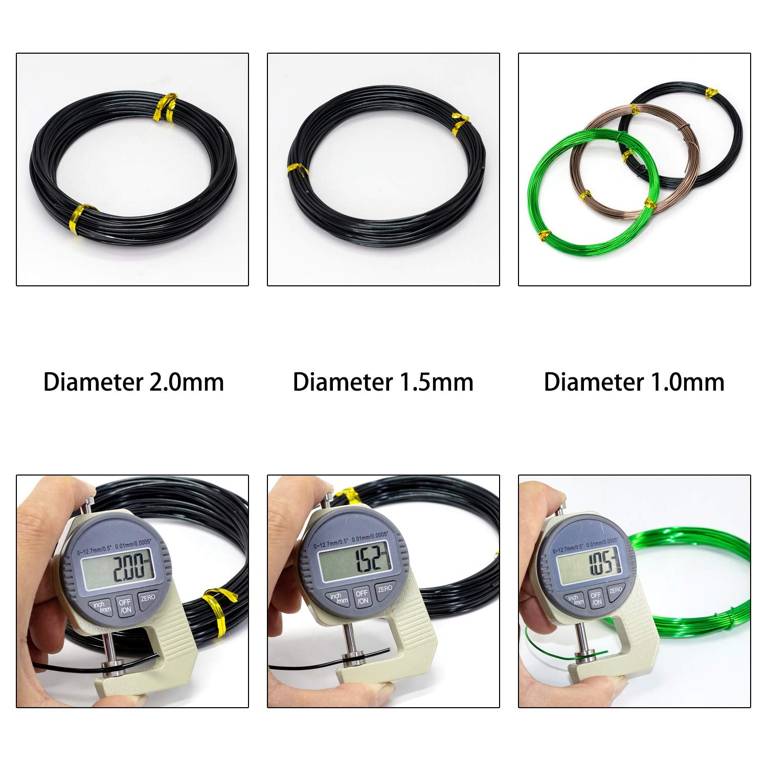 Bonsai Wire 5 Rolls 164 Feet-Training Wire with Cutter for Bonsai Trees | Anodized Aluminum 1mm/1.5mm/2.0mm 3 Size Perfect for Garden Enthusiasts