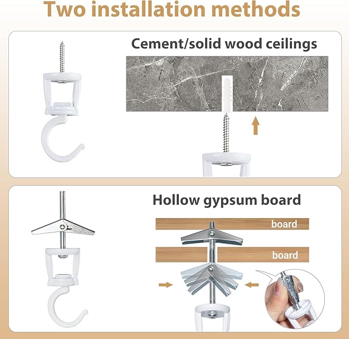 Mkono Ceiling Hooks for Hanging Plants, Heavy Duty Metal Plant Hanger for Drop Ceiling, Swag Hook for Hanging Planters, Lights, Birdfeeders, Indoor Outdoor Decorative Screw-in Hooks (White 2 Pack)