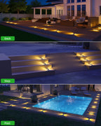 DetarZinLED Solar Step Lights, 12 LEDs 2-Sided Glow, IP68 4 Pack Warm White | IP68 Waterproof, Solar Powered, Auto ON/OFF, Stick on, Sturdy Polycarbonate Shell, for Outdoor Dock, Deck, Flat, Stair, Porch