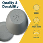 Planter Pots with Drainage Holes - Lightweight, Durable & Space-Saving Pots for Indoor and Outdoor - Versatile Functionality, Simple Modern Design, Set of 5 Plastic Planter Pots - Gray