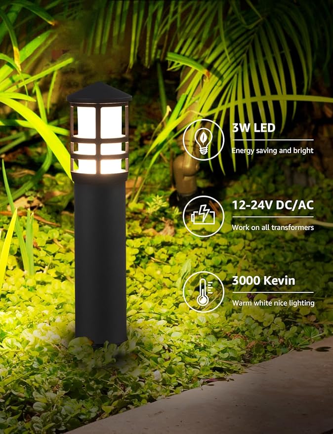 SUNVIE 8-Pack Low Voltage Pathway Lights 3W LED Landscape Pathway Lighting 3000K Warm White CRI 90+ Landscape Lights Wired 12-24V Aluminum Bollard Path Lights for Walkway Yard Garden, ETL Listed Cord