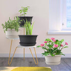 Large 4 Pack 13 inch Plant Pots, Round Plastic Pots for Plants, Outdoor Planters with Drainage Hole & Tray Saucer, Decoration Large Flower Pots for Indoor Outdoor Garden Home Plants (Gray White)
