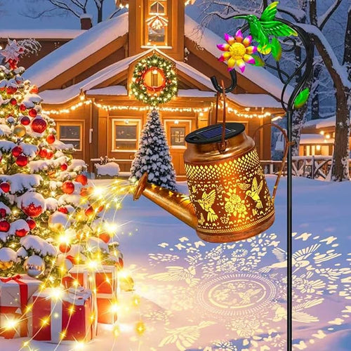 2 Packs Solar Watering Can Lights Hummingbird Garden Decor,Hanging Lanterns Outdoor,Birthday Gift for Mom Women Grandma,Waterproof Solar Fairy String Decorative Outside Lights for Yard Art Patio Porch