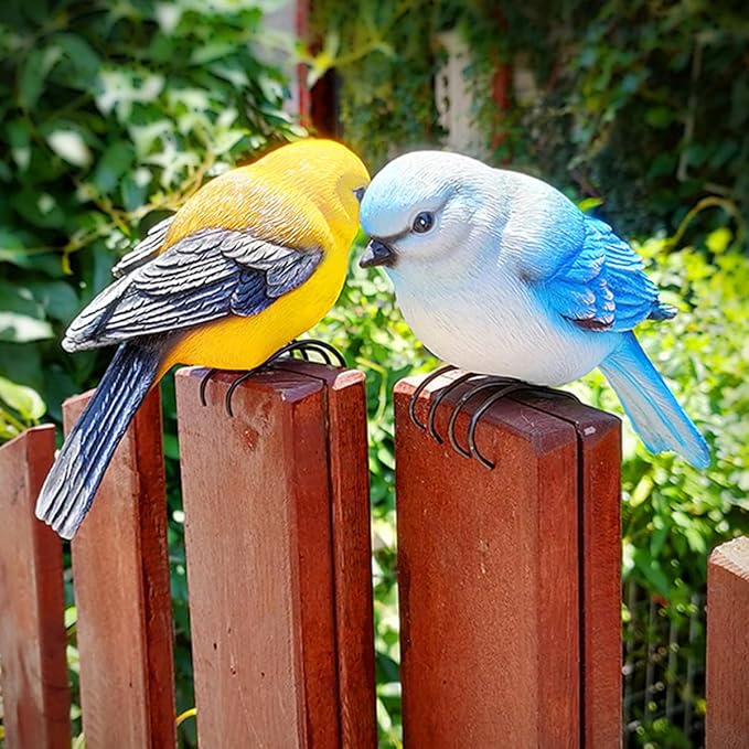Garden Bird Statue Flower Pot Hugger Outdoor Decor for Tree, 6.7" Tall Resin Bird Figurine Plant Pot Decorations for Fence Balcony Patio Lawn Yard Ornaments (Yellow)