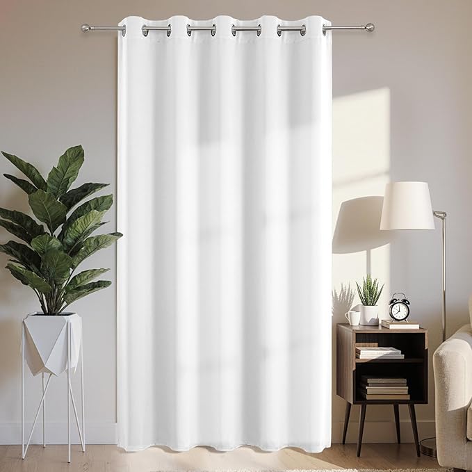 Joydeco Blackout Patio Sliding Door Curtains 90 Inches Long, Grommet Privacy Room Divider Curtains, Extra Wide Thermal Blackout Drapes for Bedroom Living Room (Pure White, 70Wx90L, 1 Panel)