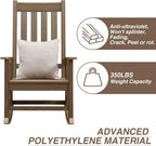 Oversized Outdoor Rocking Chair, Porch Rocker with High Back, Brown | HDPE Patio Rocking Chairs, Weather Resistant & 350lbs Heavy Duty Porch Rocker with High Back for Backyard,Garden and Balcony