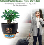 12inch 2Pack Large Self Watering Planters, Plastic Plant Pots with 60oZ Removable Deep Reservoir and Multi Mesh Drainage Holes for Indoor Outdoor Garden Plants and Flowers, Black with Brown