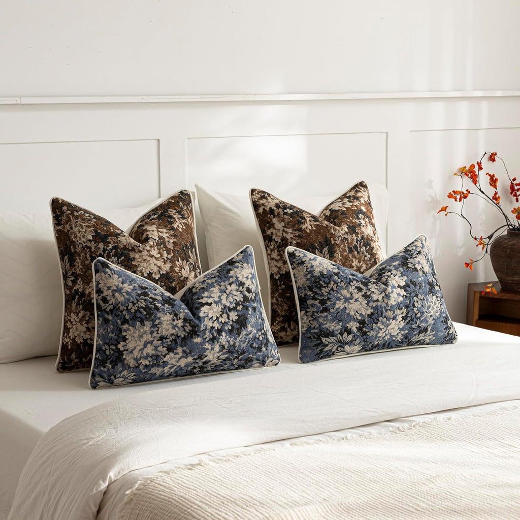dezene pack of 2 vintage floral throw pillow showing dimensions