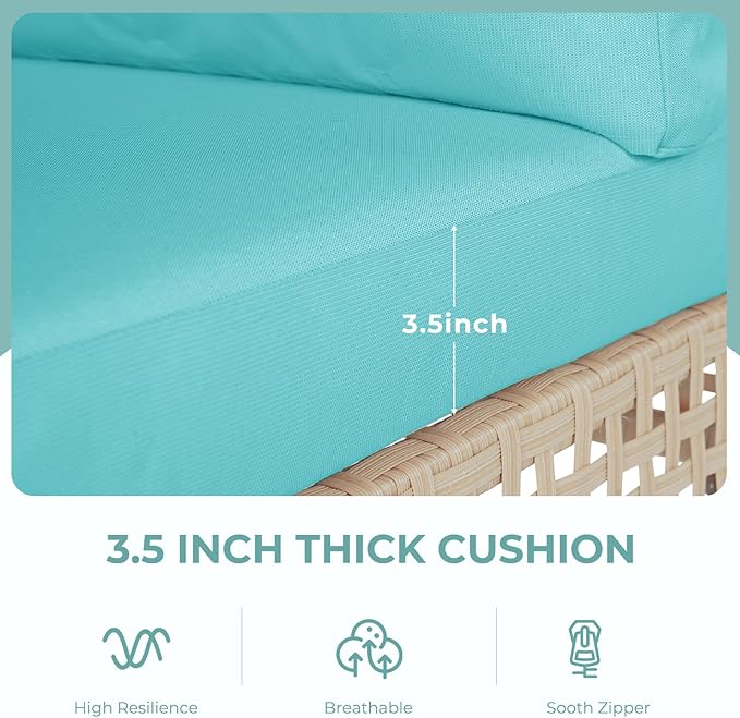 Grand patio 3-Piece Wicker Patio Furniture Set, Boho Outdoor Conversation Set Sectional Sofa with Water Resistant Thick Cushions and Coffee Table, Blue