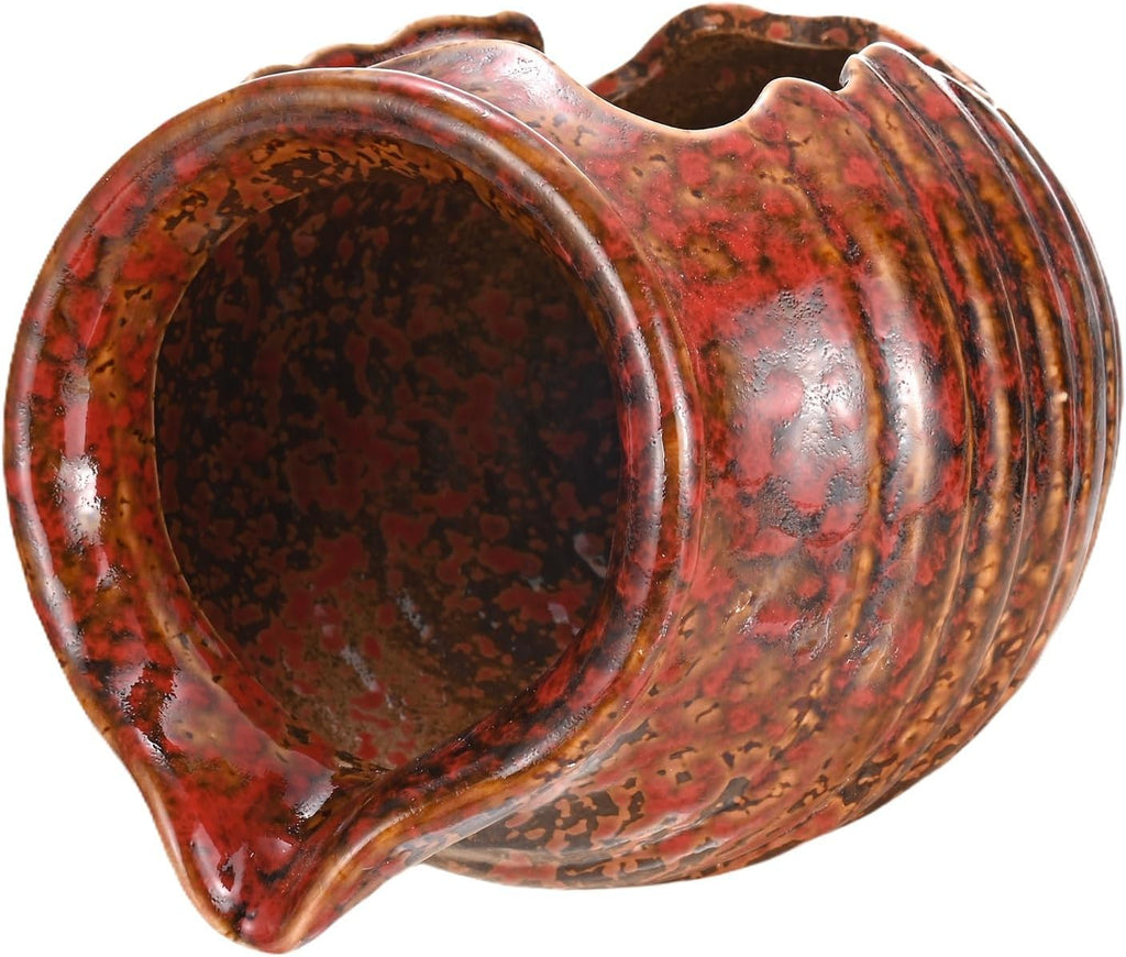 M METERXITY Ceramic Garden Fountain Spitter, Clay Pot Ecological Tank for Pond/Backyard Water Feature/Cave Waterfall/Landscaping, DIY Water Flow Jar Hydroponic Vase [5.5in, Iridescent Red]