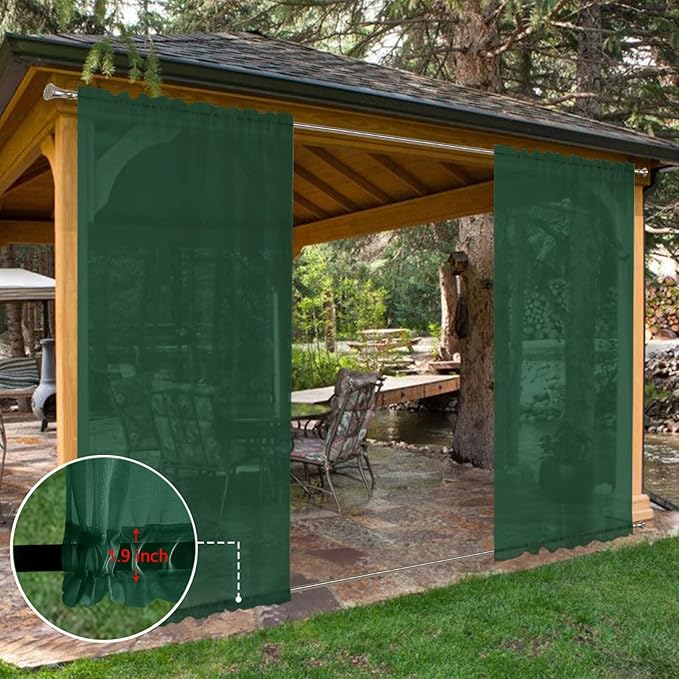 SpaceDresser Waterproof Outdoor Sheer Curtains for Patio - 2 Panels Rod Pocket Indoor Voile Sheer Curtain for Living Room,52W x 84L inch, Foliage Green