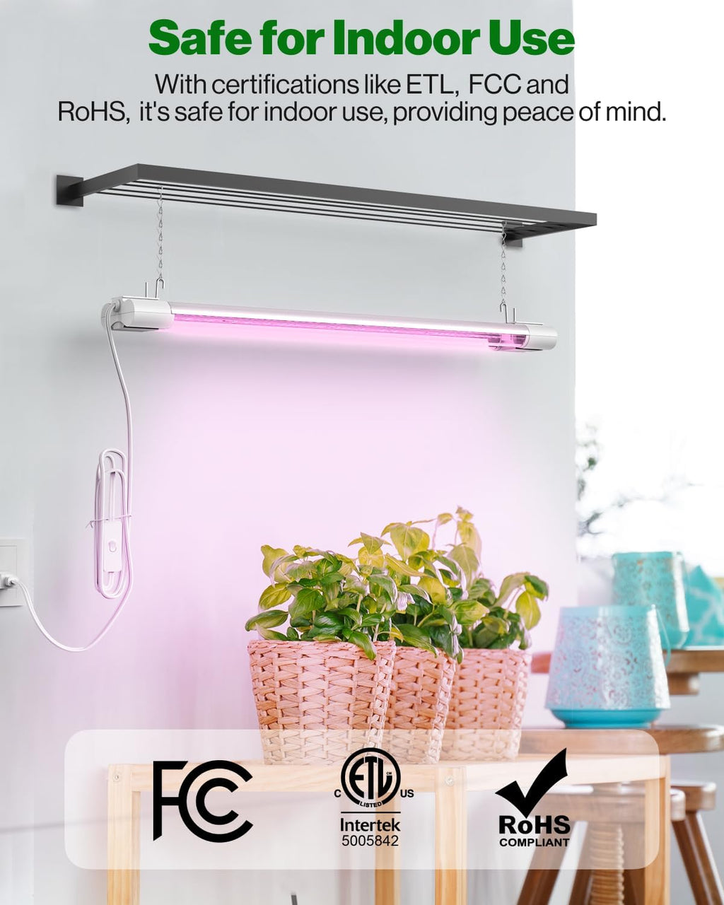 Sunco 6 Pack 2FT LED Grow Light, Full Spectrum, 20W | Indoor Lighting, for Seed Starting, Seedling, Indoor Plants, Plug in Suspended Fixture, Link Up to 8, Inline Switch