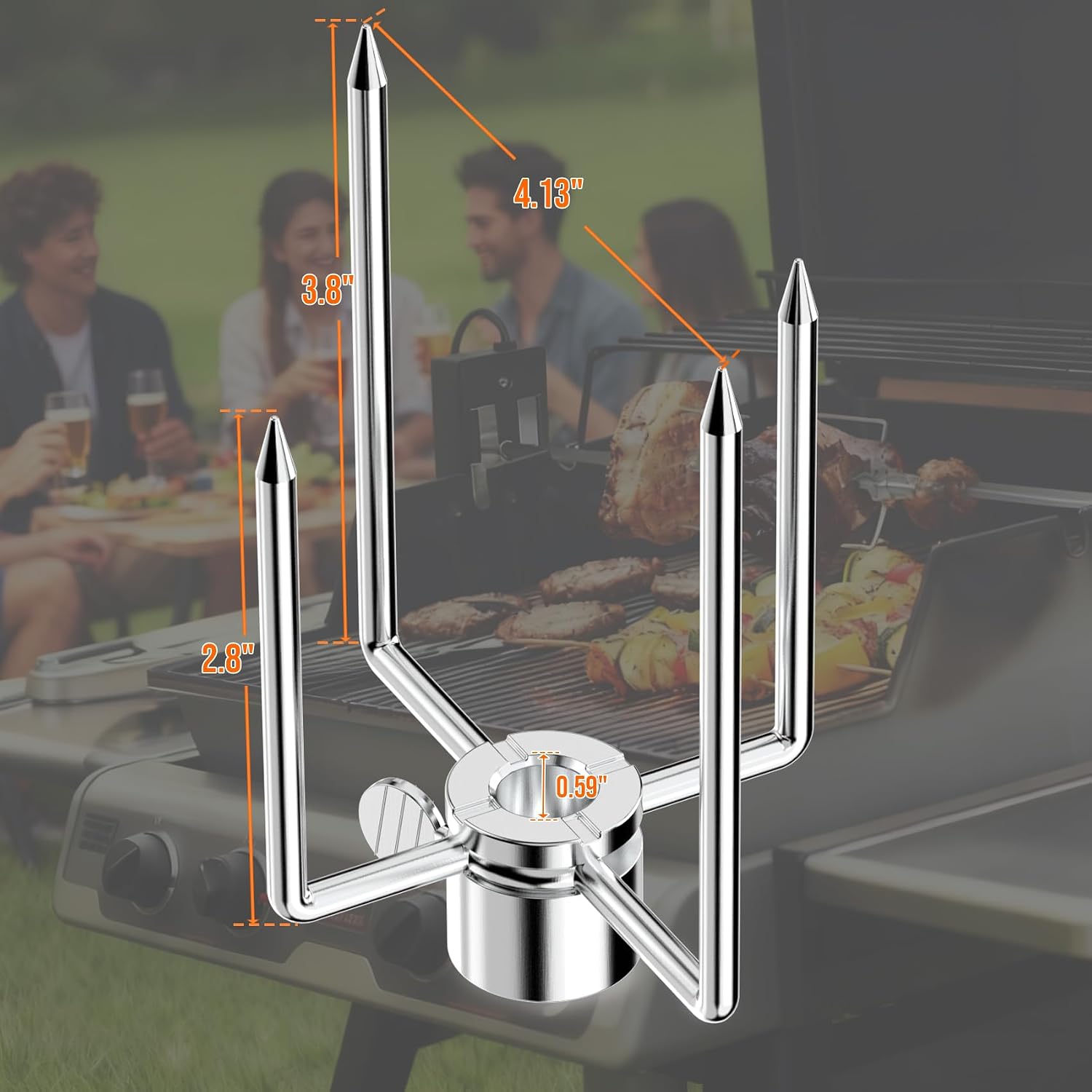 Skyflame Heavy Duty Stainless Steel Rotisserie Meat Forks | Fits 1/2-Inch and 3/8-Inch Hexagon Spit Rods, Fits 3/8-Inch and 5/16-Inch Square Spit Rods