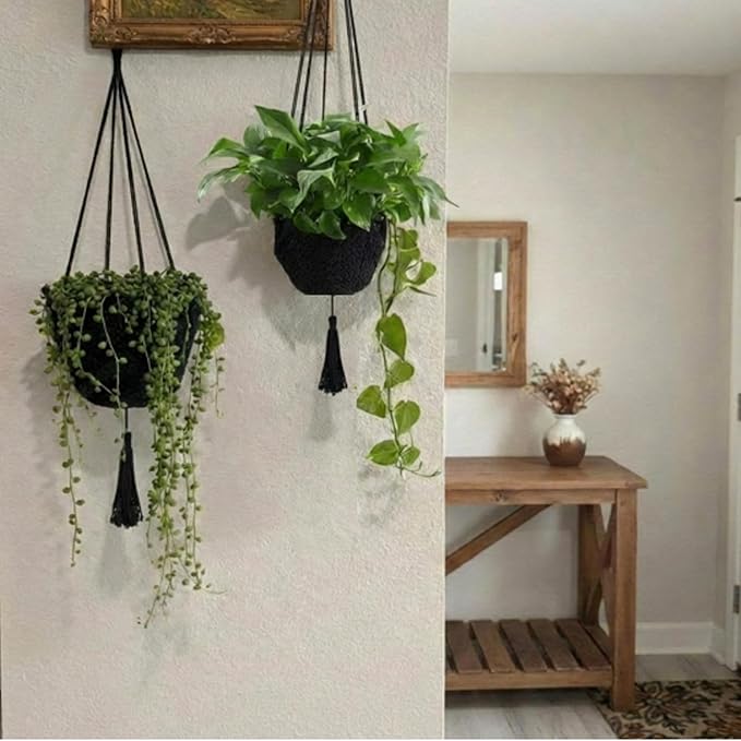 Shappy 2 Pack Jute Crochet Long Plant Hanger for 3 Inch to 12 Inch Pots, Macrame Plant Holder Rope with S Shaped Hooks for Halloween Home Decor (Black)