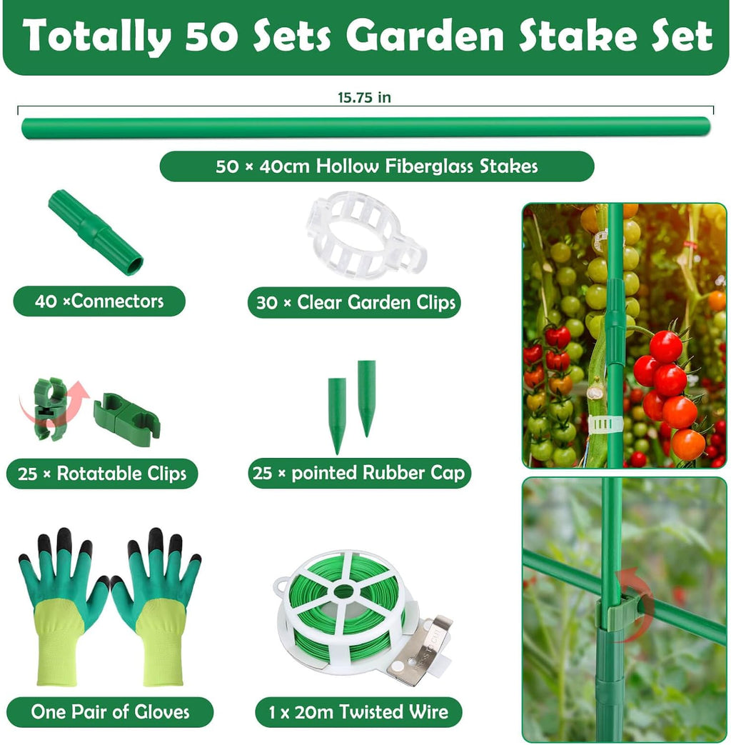 cludoo 232pcs garden stakes set with 70 sets shown in use