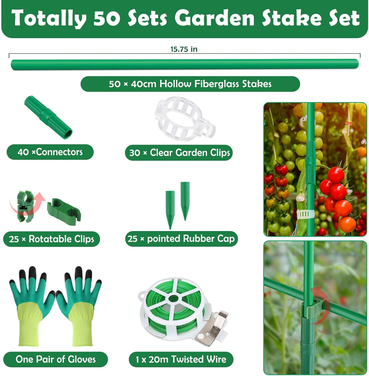 cludoo 232pcs garden stakes set with 70 sets shown in use