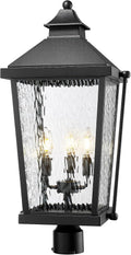zeyu 26 Inch Outdoor Post Lights, 3 Light Lamp Post Light Fixture Hardwired, Large Waterproof Lamp Pillar Fixtures for Pathway, Water Ripple Glass Shade, Black Finish, ZW105P-L BK-SW