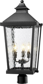 zeyu 26 Inch Outdoor Post Lights, 3 Light Lamp Post Light Fixture Hardwired, Large Waterproof Lamp Pillar Fixtures for Pathway, Water Ripple Glass Shade, Black Finish, ZW105P-L BK-SW