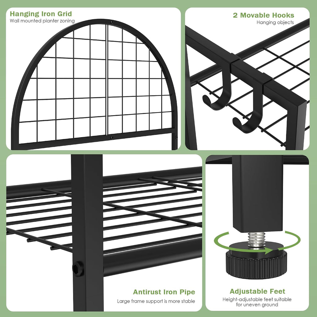 vgmiu 3 tier plant stand indoor outdoor, metal, side view