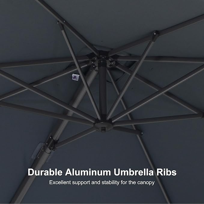 PURPLE LEAF 8' X 8' Patio Umbrella with Steel Plate Base for Pool 7' High Offset Outdoor Cantilever Umbrella Swimming Pool Umbrella with 360°Rotation for Poolside Light Grey