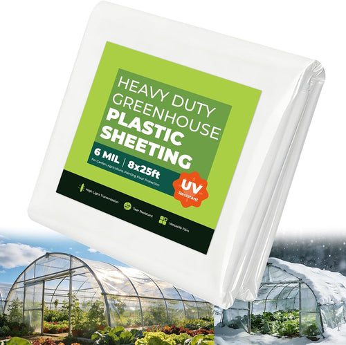 8x25 ft greenhouse plastic sheeting, 6 mil green, main product view